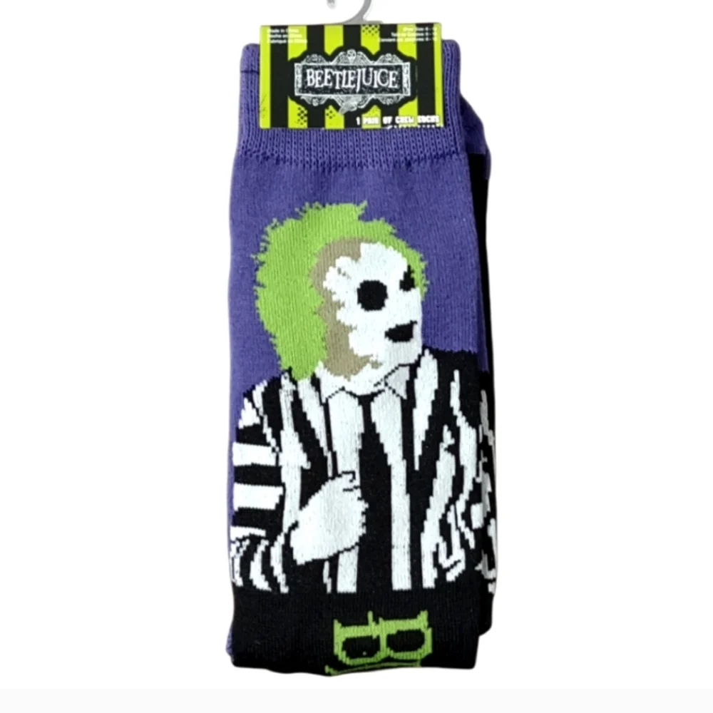 Beetlejuice Graphic Socks Purple and Green Novelty Casual Socks Bundle And Save